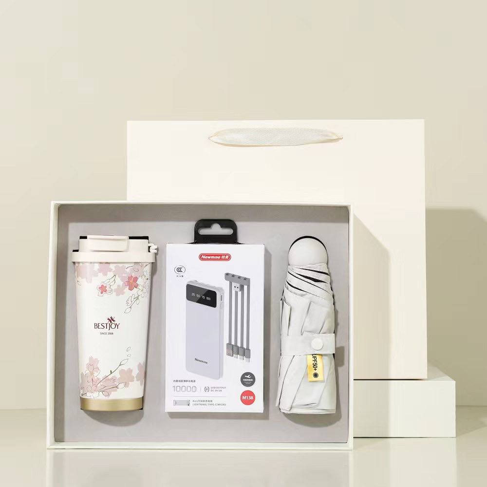 Sakura tumbler with power bank and umbrella